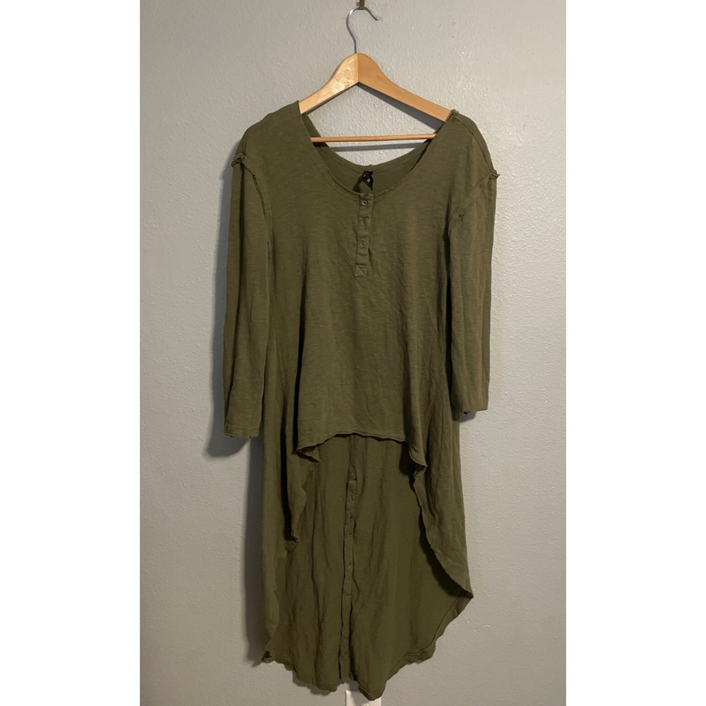 Ban Jara Womens Tunic Medium Green Henley Long Sleeve High Low Hem Relaxed Lagem